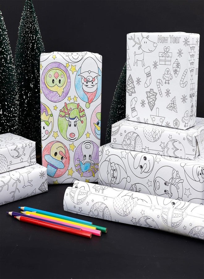 Chochkees Craft Christmas Gift Wrap Design, with 6 Color Pencils Included, White Craft Wrapping Paper Roll, 17.5" X 180" Inch - 15' Ft. Xmas Wrapping Paper Roll, Pack of 3, DIY Christmas - Image 5